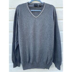JOS A BANK V-neck Sweater Pullover Fine Cotton Cashmere XXL Gray Preppy